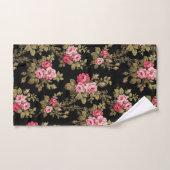 エレガントヴィンテージピンクのバラ – 黒の背景 バスタオルセット (ハンドタオル)