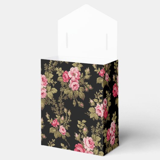エレガントヴィンテージピンクのバラ – 黒の背景 フェイバーボックス (オープン)