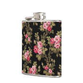 エレガントヴィンテージピンクのバラ – 黒の背景 フラスク (左)