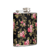 エレガントヴィンテージピンクのバラ – 黒の背景 フラスク (右)