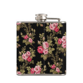 エレガントヴィンテージピンクのバラ – 黒の背景 フラスク (裏面)