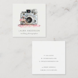 エレガントヴィンテージピンクフローラカメラ撮影 スクエア名刺