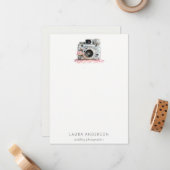 エレガントヴィンテージピンクフローラカメラ撮影 ノートカード (正面/裏面インサイチュ)