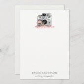 エレガントヴィンテージピンクフローラカメラ撮影 ノートカード (正面/裏面)