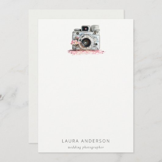 エレガントヴィンテージピンクフローラカメラ撮影 ノートカード (正面/裏面)