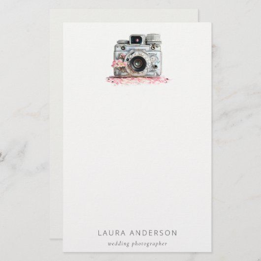 エレガントヴィンテージピンクフローラカメラ撮影 便箋 (正面/裏面)