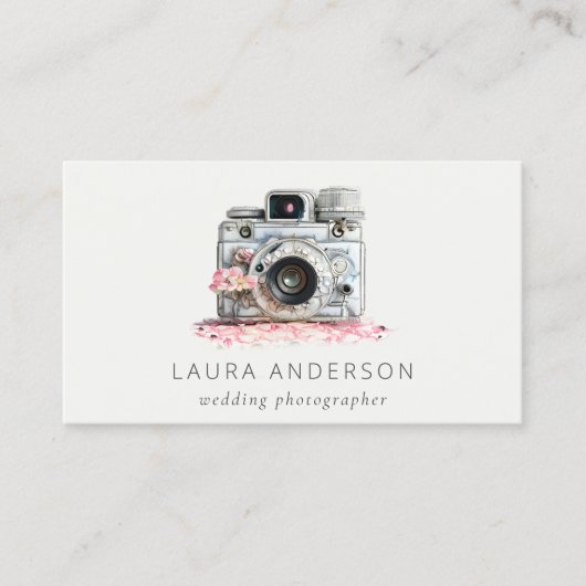 エレガントヴィンテージピンクフローラカメラ撮影 名刺 (正面)