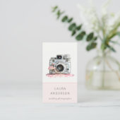 エレガントヴィンテージピンクフローラカメラ撮影 名刺 (スタンド正面)