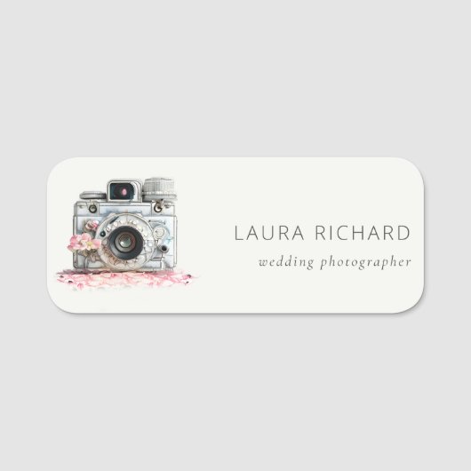 エレガントヴィンテージピンクフローラカメラ撮影 名札 (正面)