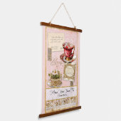 エレガントヴィンテージピンクフローラティーパーティーブライダル 吊り下げ型タペストリー (傾斜あり)