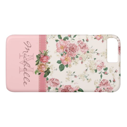 エレガントヴィンテージピンクフローラバラモノグラム名 Case-Mate iPhoneケース (裏面(横))
