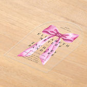 エレガントヴィンテージピンクボウ結婚ズ アクリル招待状 (レイダウン)