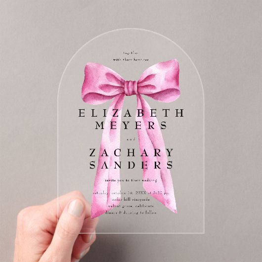 エレガントヴィンテージピンクボウ結婚ズ アクリル招待状 (インサイチュ (ポータブル))