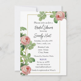 エレガントヴィンテージピンクローズフローラブライダルシャワー 招待状