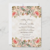 エレガントヴィンテージピンクローズ結婚ズ 招待状 (正面)