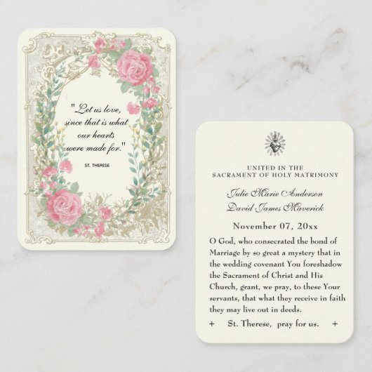 エレガントヴィンテージピンクローズ金ゴールド結婚フローラ  名刺 (正面/裏面)