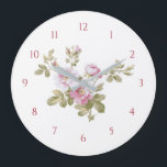エレガントヴィンテージピンクローズ ラージ壁時計<br><div class="desc">美しくフローラエレガントのデザインで、ヴィンテージピンクのバラと緑の葉を、カスタマイズ可能な数字を使って、きれいな白い背景に描きます。</div>