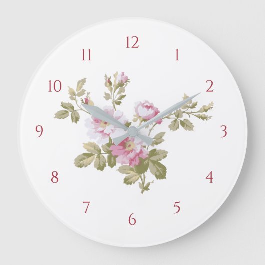 エレガントヴィンテージピンクローズ ラージ壁時計 (正面)