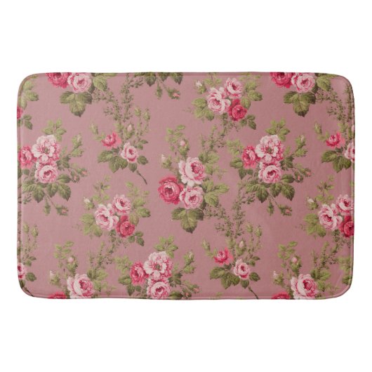 エレガントヴィンテージピンクローズ – 古いバラ背景 バスマット (正面)