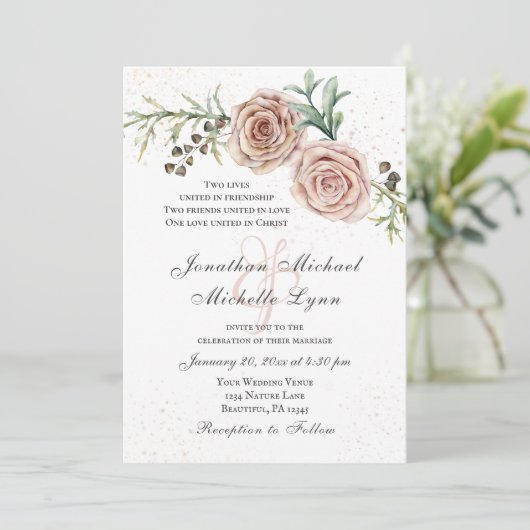 エレガントヴィンテージピンクローゼクリスチャン結婚ズ 招待状 (スタンド正面)