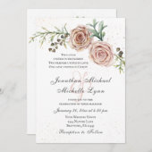 エレガントヴィンテージピンクローゼクリスチャン結婚ズ 招待状 (正面/裏面)