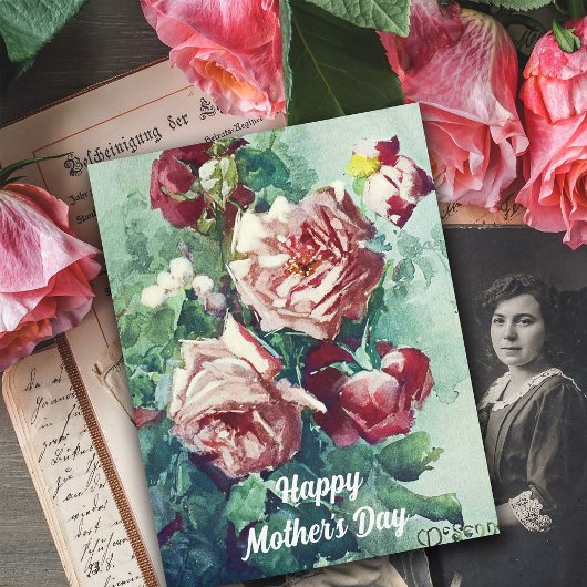 エレガントヴィンテージピンクローゼズウォーター絵画カラー カード