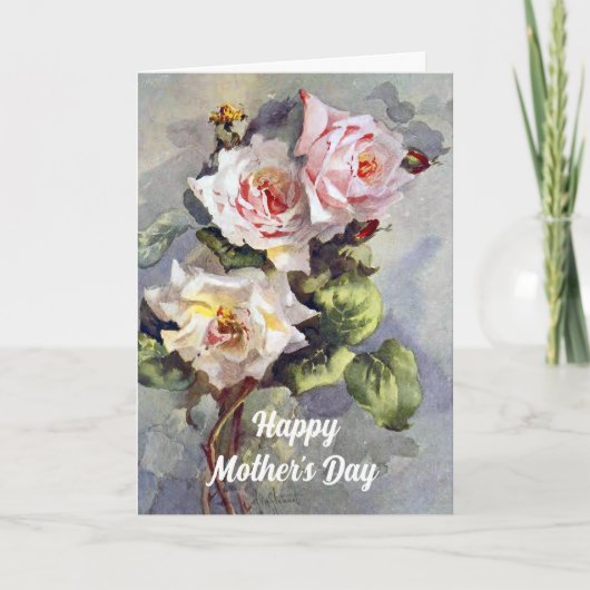 エレガントヴィンテージピンクローゼズウォーター絵画カラー カード (正面)