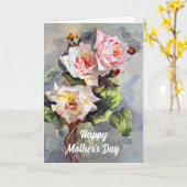 エレガントヴィンテージピンクローゼズウォーター絵画カラー カード (黄色い花)