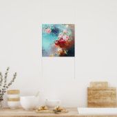 エレガントヴィンテージピンクローゼズウォーター絵画カラー ポスター (キッチン)