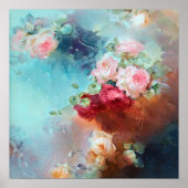 エレガントヴィンテージピンクローゼズウォーター絵画カラー ポスター (正面)