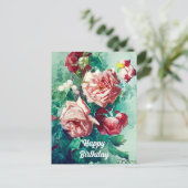 エレガントヴィンテージピンクローゼズウォーター絵画カラー ポストカード (スタンド正面)