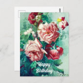 エレガントヴィンテージピンクローゼズウォーター絵画カラー ポストカード (正面/裏面)