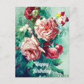 エレガントヴィンテージピンクローゼズウォーター絵画カラー ポストカード (正面)
