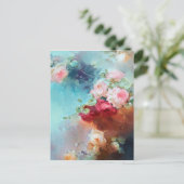 エレガントヴィンテージピンクローゼズウォーター絵画カラー ポストカード (スタンド正面)