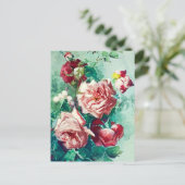 エレガントヴィンテージピンクローゼズウォーター絵画カラー ポストカード (スタンド正面)