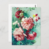 エレガントヴィンテージピンクローゼズウォーター絵画カラー ポストカード (正面/裏面)