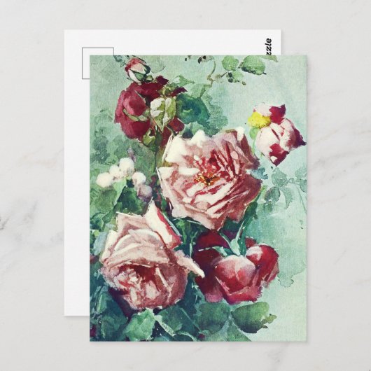 エレガントヴィンテージピンクローゼズウォーター絵画カラー ポストカード (正面/裏面)