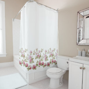 エレガントヴィンテージピンク縁どローズ シャワーカーテン