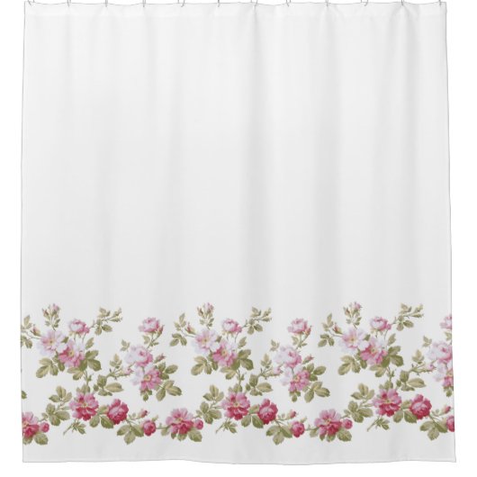 エレガントヴィンテージピンク縁どローズ シャワーカーテン (正面)
