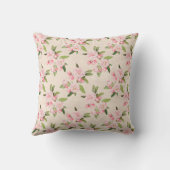 エレガントヴィンテージピンク花グリーン葉タン クッション (裏面)