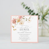 エレガントヴィンテージピンク&金ゴールドフローラブライダルシャワー 招待状 (スタンド正面)