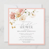 エレガントヴィンテージピンク&金ゴールドフローラブライダルシャワー 招待状 (正面)