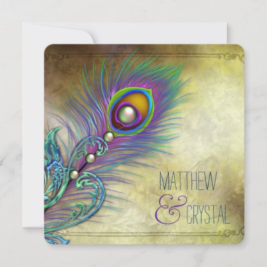 エレガントヴィンテージピーコ結婚ック 招待状 (正面)