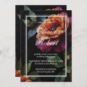 エレガントヴィンテージピーチ赤フローラムーディ結婚ー 招待状 (正面/裏面)