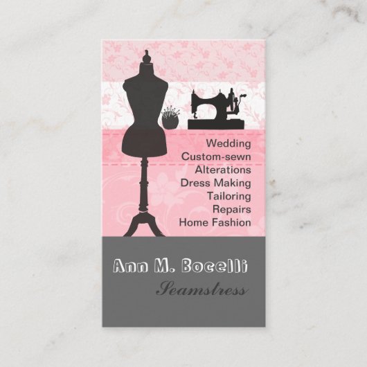 エレガントヴィンテージファッションガーリーピンクフローラ裁縫 名刺 (正面)