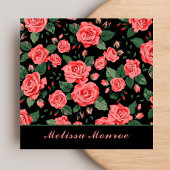 エレガントヴィンテージフェミニンバラブラックボタニカル スクエア名刺