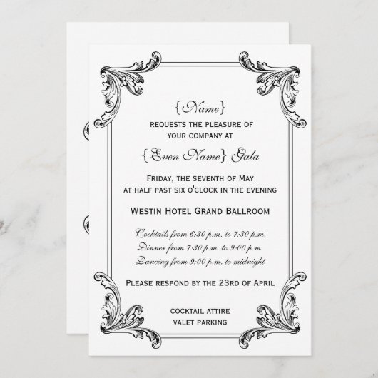 エレガントヴィンテージフォーマルオーナメント 招待状 (正面/裏面)