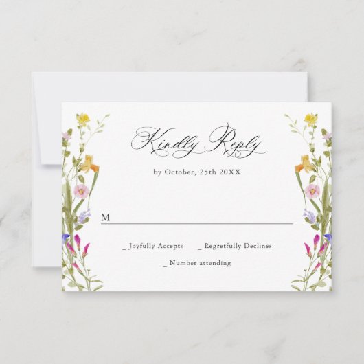 エレガントヴィンテージフランスのガーデングリーンフローラ結婚ズ 出欠カード (正面)