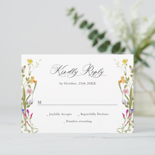 エレガントヴィンテージフランスのガーデングリーンフローラ結婚ズ 出欠カード (スタンド正面)