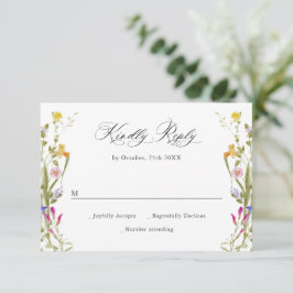 エレガントヴィンテージフランスのガーデングリーンフローラ結婚ズ 出欠カード